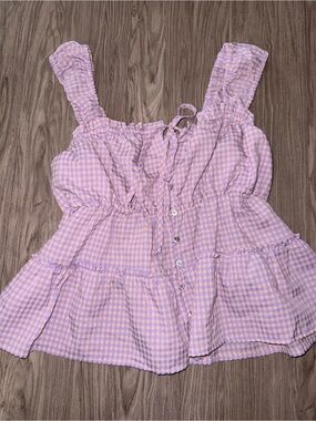 Rewind Lavender Gingham Ruffle Tank